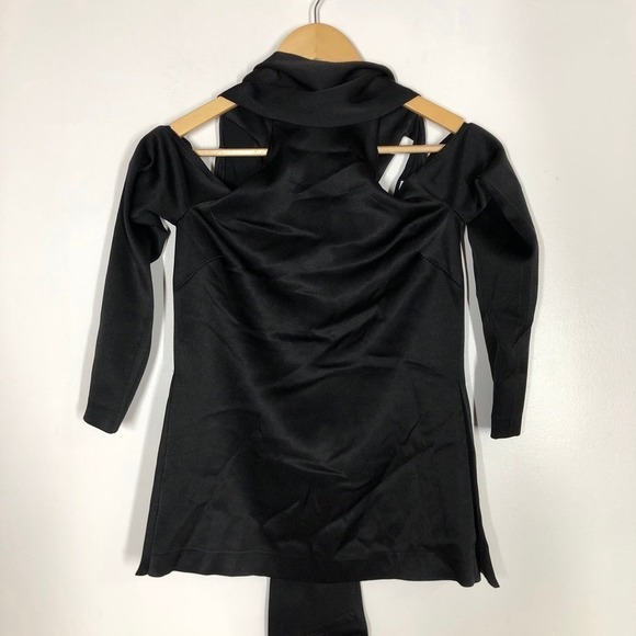 Galvan London Tunic Top Satin Long Sleeve Cold Shoulder Tie Back Black Size 2 - Picture 7 of 15